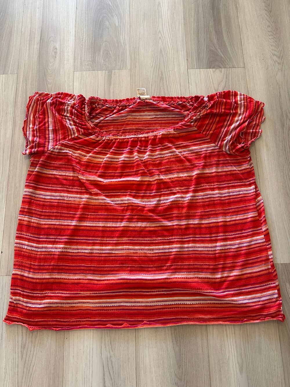 Faded Glory Red Orange Striped Off Shoulder Peasant Top Plus Size 1X 16W